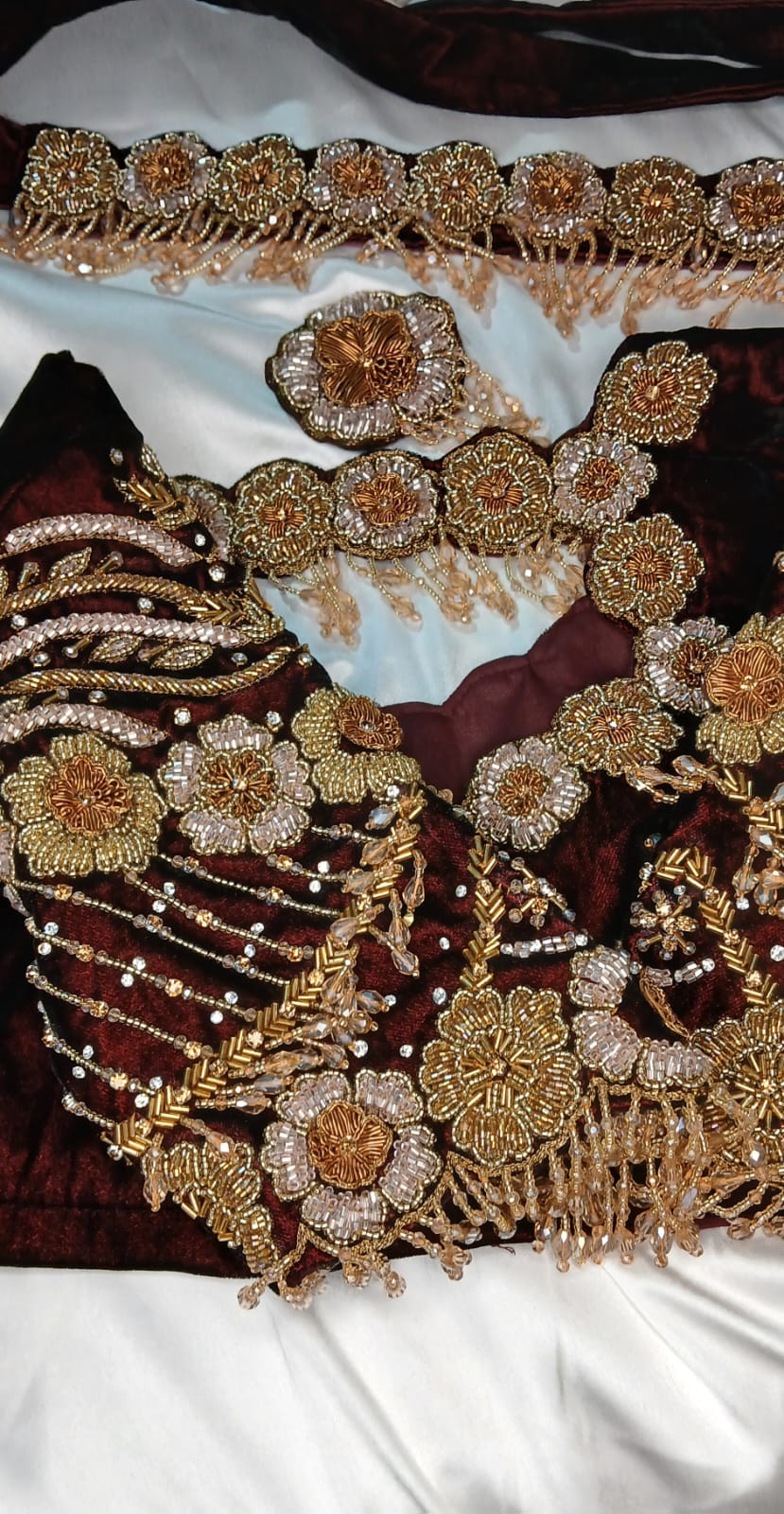 Bridal Accessories with Golden Embroidery